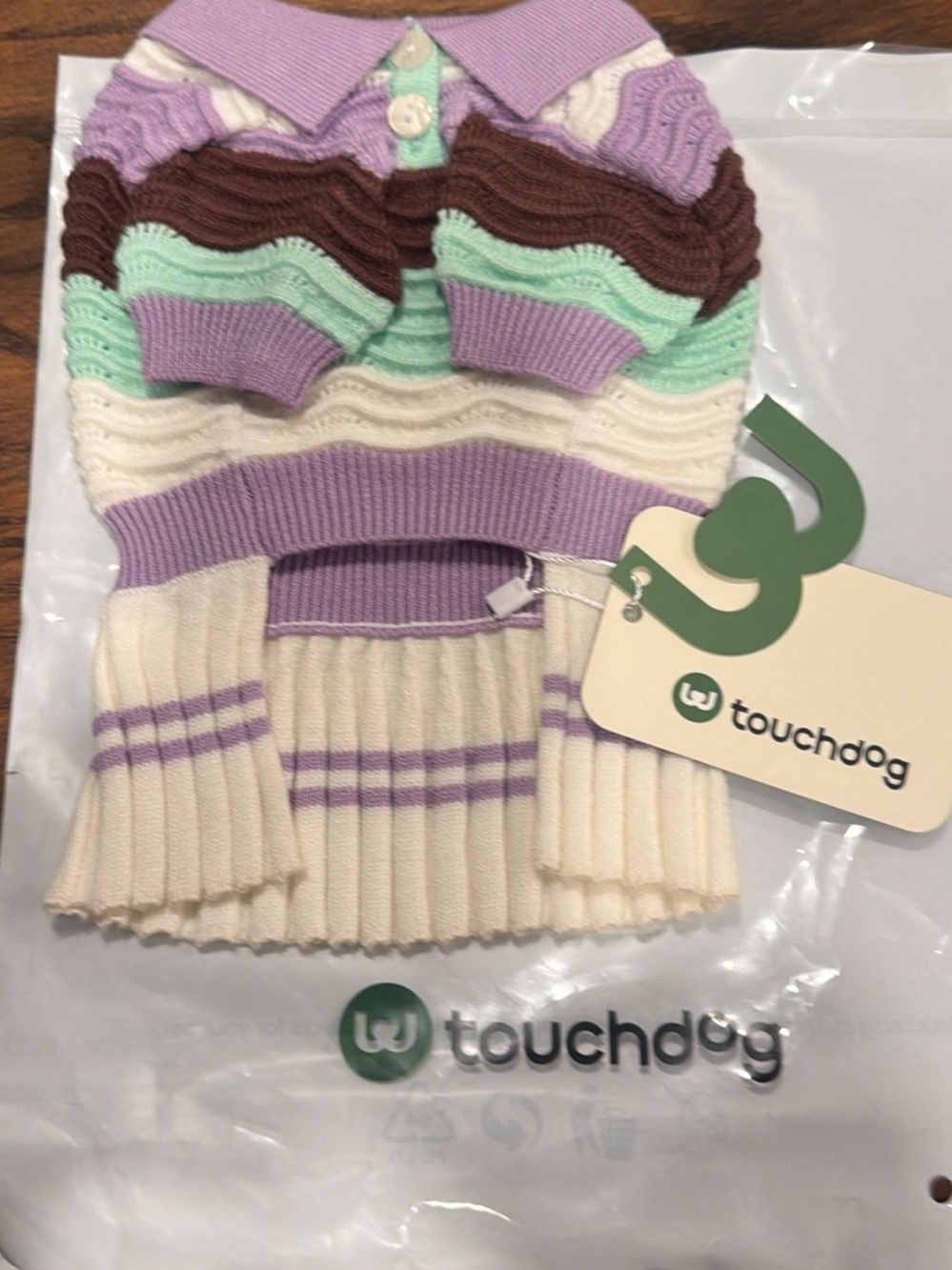 Touchdog Striped Knit Polo Dog Sweater in Lavender, Mint, Brown & Cream